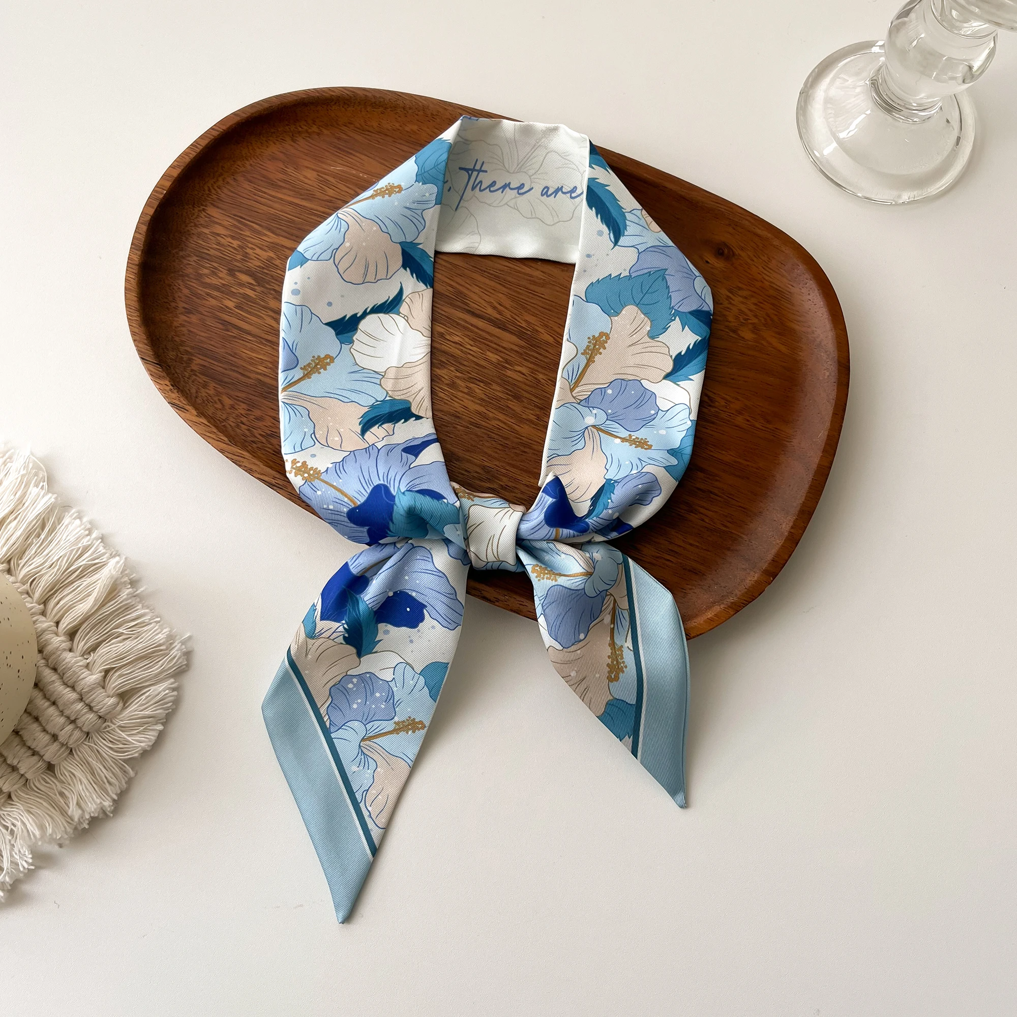 Europe 2024 Fashion New National Style Small Nroken Flower Women's Decorative Twill Binding Bag Handle Silk Scarf Ribbon Scarf 3