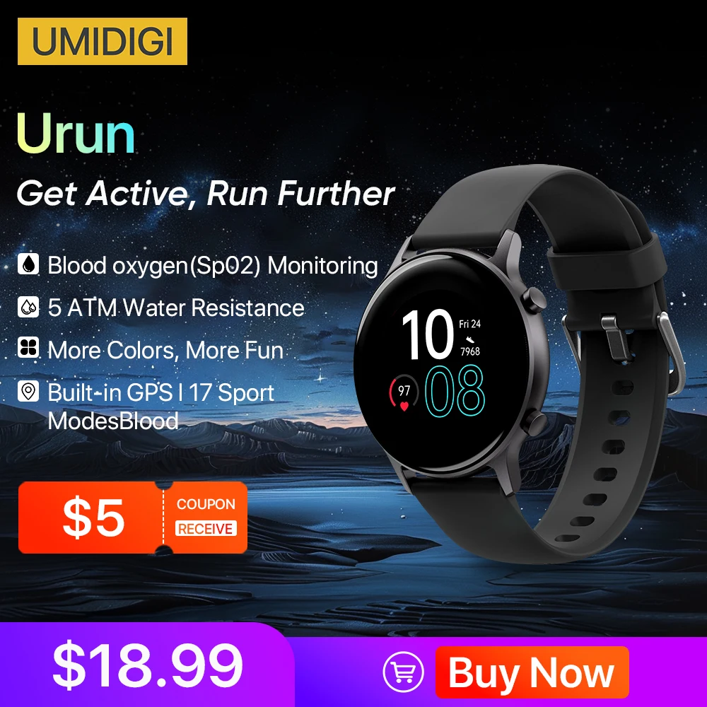 

UMIDIGI Urun Smartwatch GPS 1.1" Color Heart Rate Sleep Monitoring Sport Smart Clock 5ATM Waterproof For Android IOS Watch