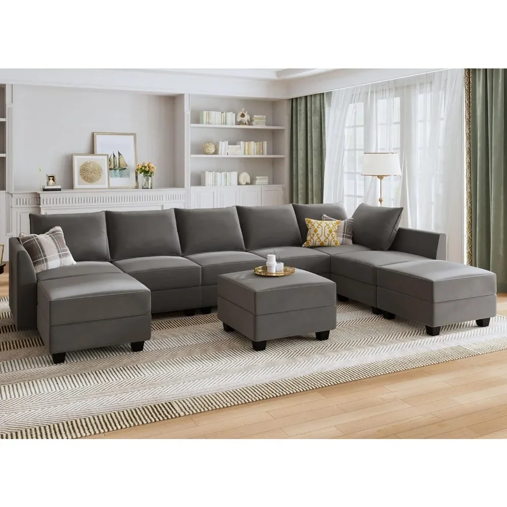 Convertible Sectional Sofa Set with Storage Ottoman, U Shaped Couch