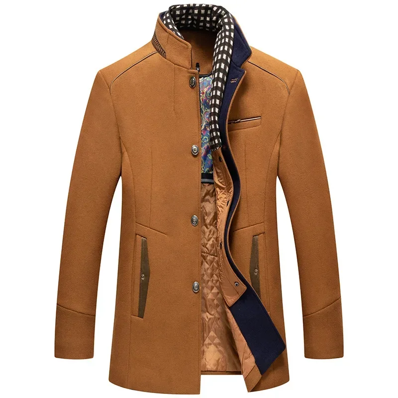 

Brand Luxury Wool Blends Trench Coats Business Cold Autumn Winter Overcoat Double Collar Warm Casual Jacket Men