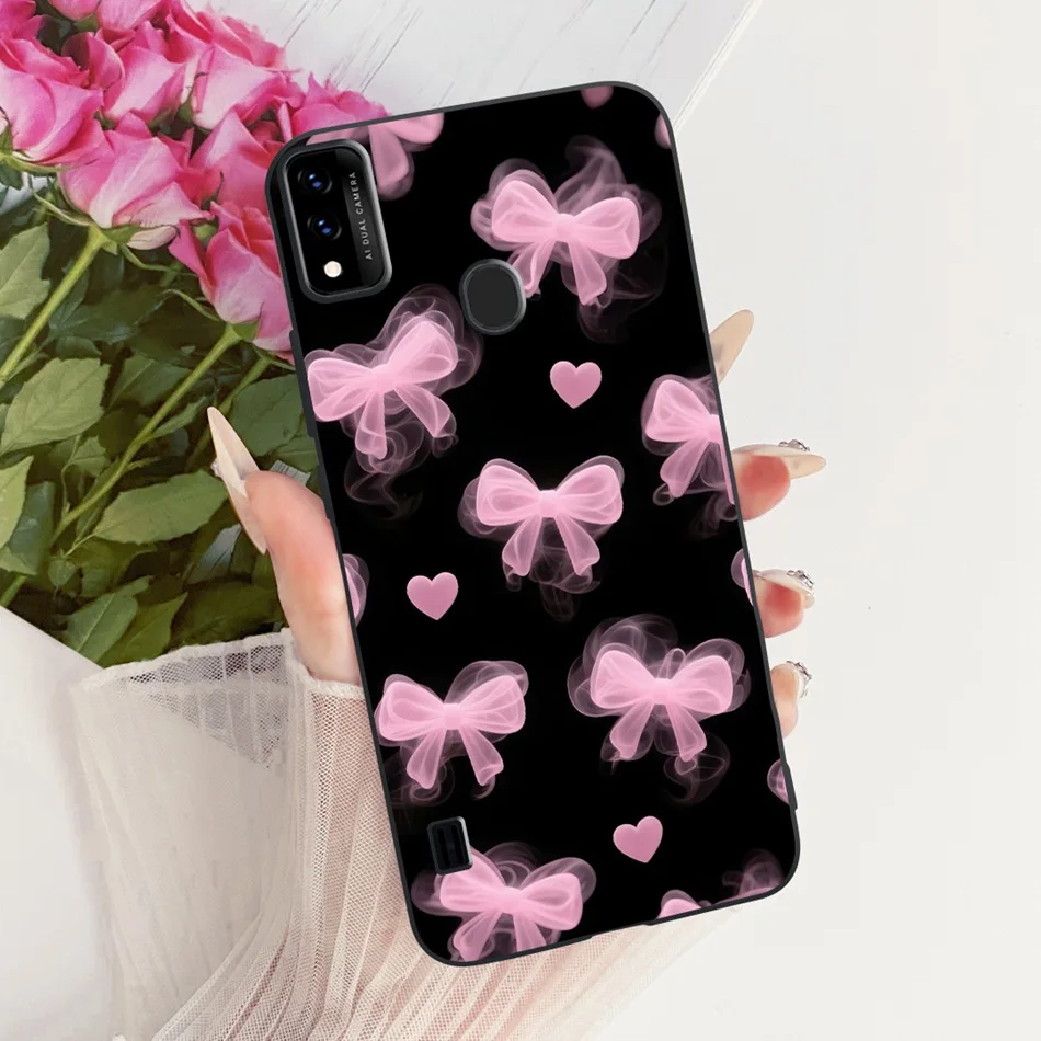 Charming Floral Butterfly Cat Black Silicone Phone Case