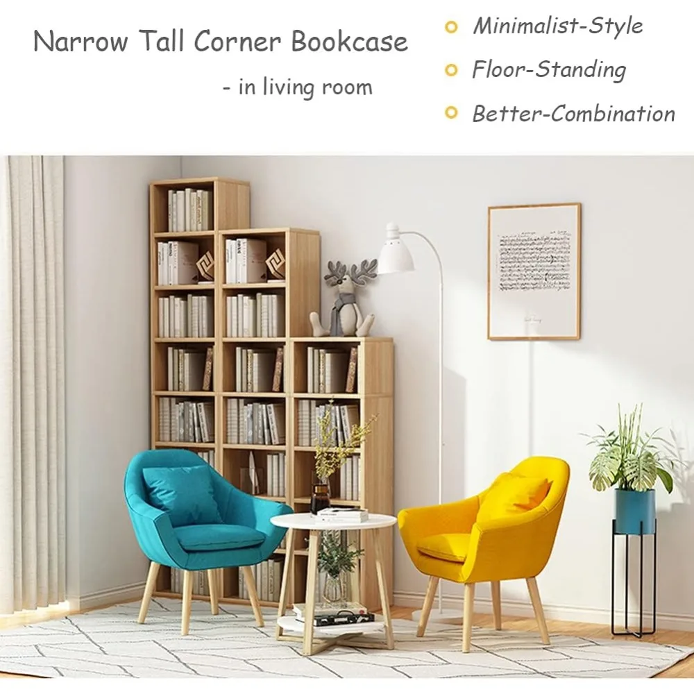 Small Narrow Corner Bookcase -Tall Gap Freestanding Storage Cabinet, 8 Lattices Open Shelves Tower Rack, Cubes Bookshelf 3
