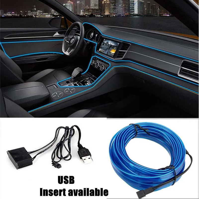 TOPJOWGA 5m Striscia LED per illuminazione interna auto. Luci abitacolo  Auto Ambiente Illuminazione Atmosfera (blu ghiaccio)