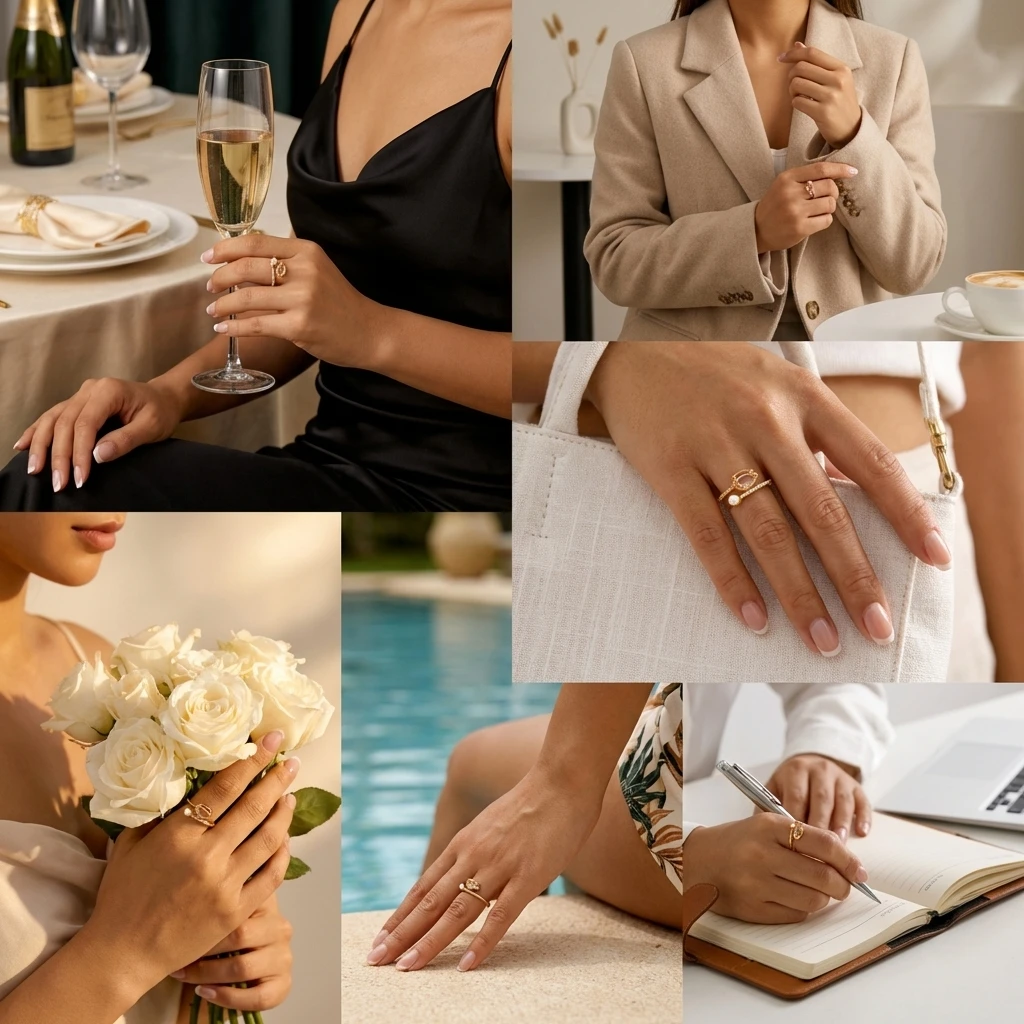Minimalistischer Rosenknospen-Perlen-Bypass-Ring für Damen Messing Zirkon Pavé Kleiner Stein Offener Wickelring Zarter Modeschmuck – Detail 2