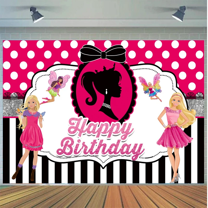 Fondo de fotografía de dibujos animados de Disney, decoración de fiesta de  cumpleaños de princesa rosa, Banner, sesión fotográfica - AliExpress