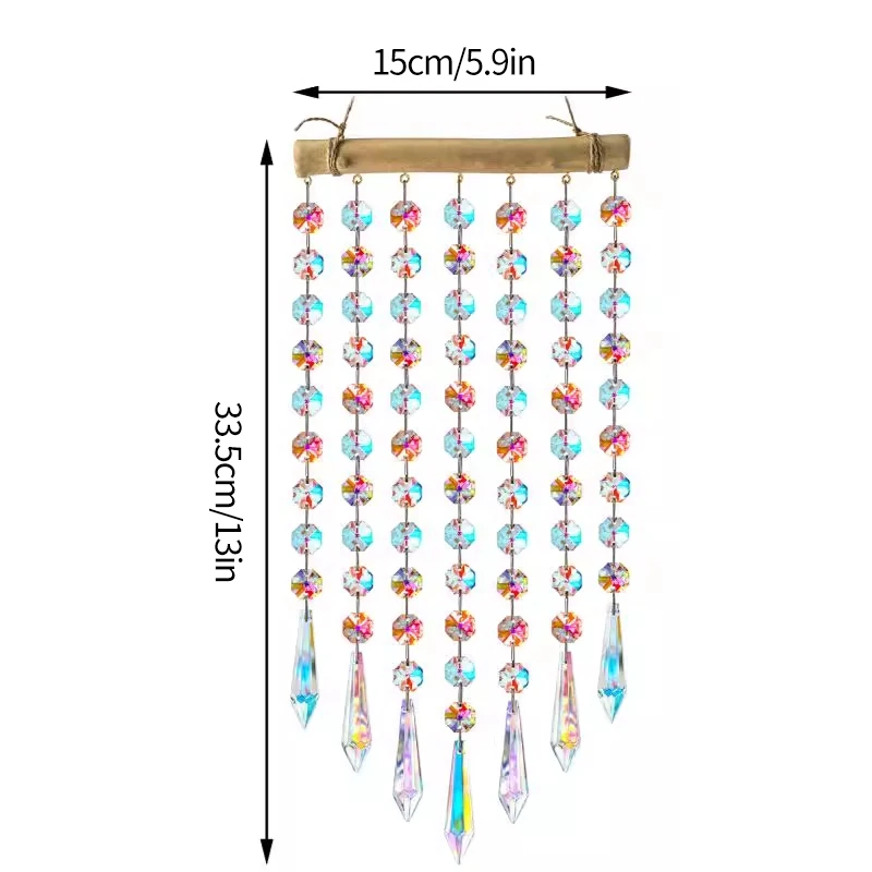 Carillon Éolien Cristal Transparent - Attrape-Soleil - Décoration Intérieur - WDONAY - 26 Cm
