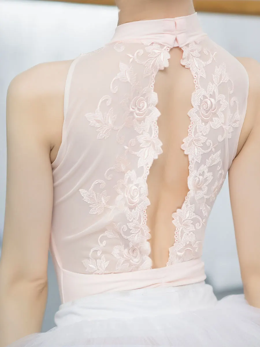 Stand-up Collar Lace Embroidery Back Bodysuit Adult Ballet Leotard for Girls Women Gymnastics ballet leotard dance leotard