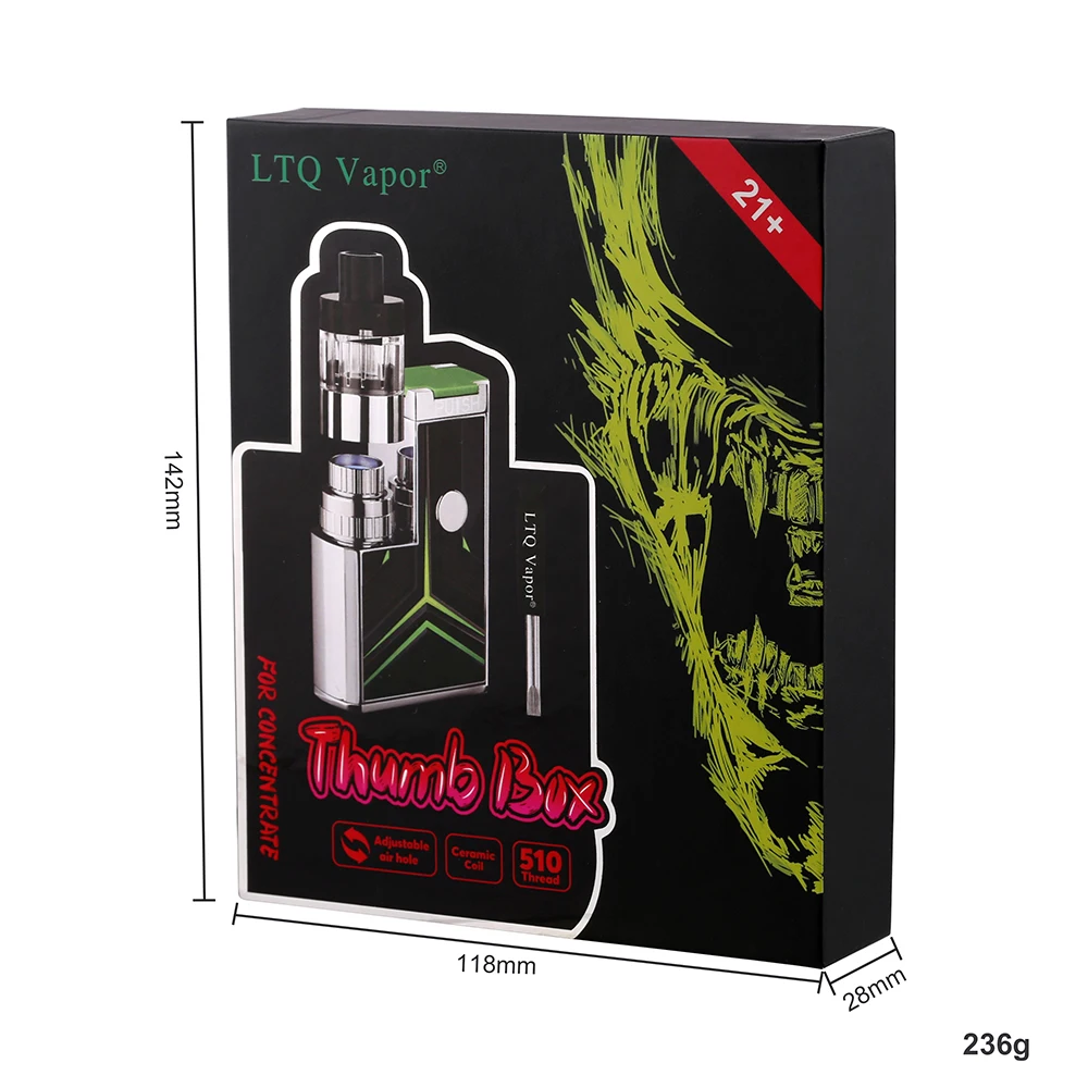 Original LTQ Thumb Box Kit Wax Atomizer Concentrate Vape 650mAh 3.4V-4.2V Rechargeable Battery Ceramics Coil 510 Thread Vaporiz