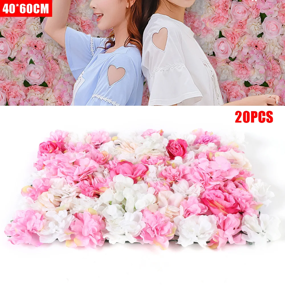 

20 Pcs Artificial Silk Flower Wall Floral Backdrop Panel for Wedding 60*40cm