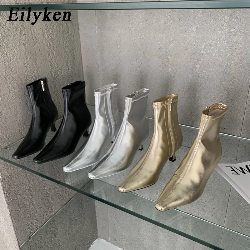 Eilyken primavera nuove scarpe a punta da donna stivaletti da donna Eelgant tacco alto sottile scarpe Chelsea solide stivali corti in pelle morbida