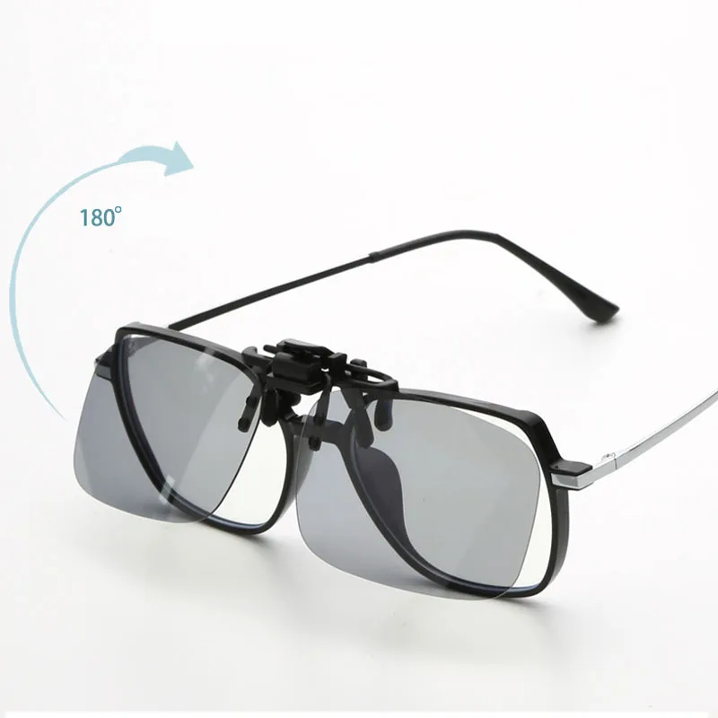 Men Polarized Square Flip Up Clip on Sunglasses Photochromic Polarised Women Sun Glasses for Night Driving Lens