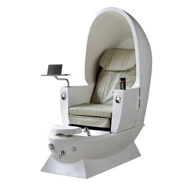 Custom Space Capsule Pedicure Chair With Extended Armrests Water Bottle Storage White Base