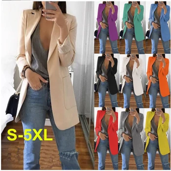 Plus Size Blazer Women Clothing Casual Cardigan Autumn Winter Overcoat Solid Large Topcoat Lapel Jacket Grace Fashion Outer Wear 1