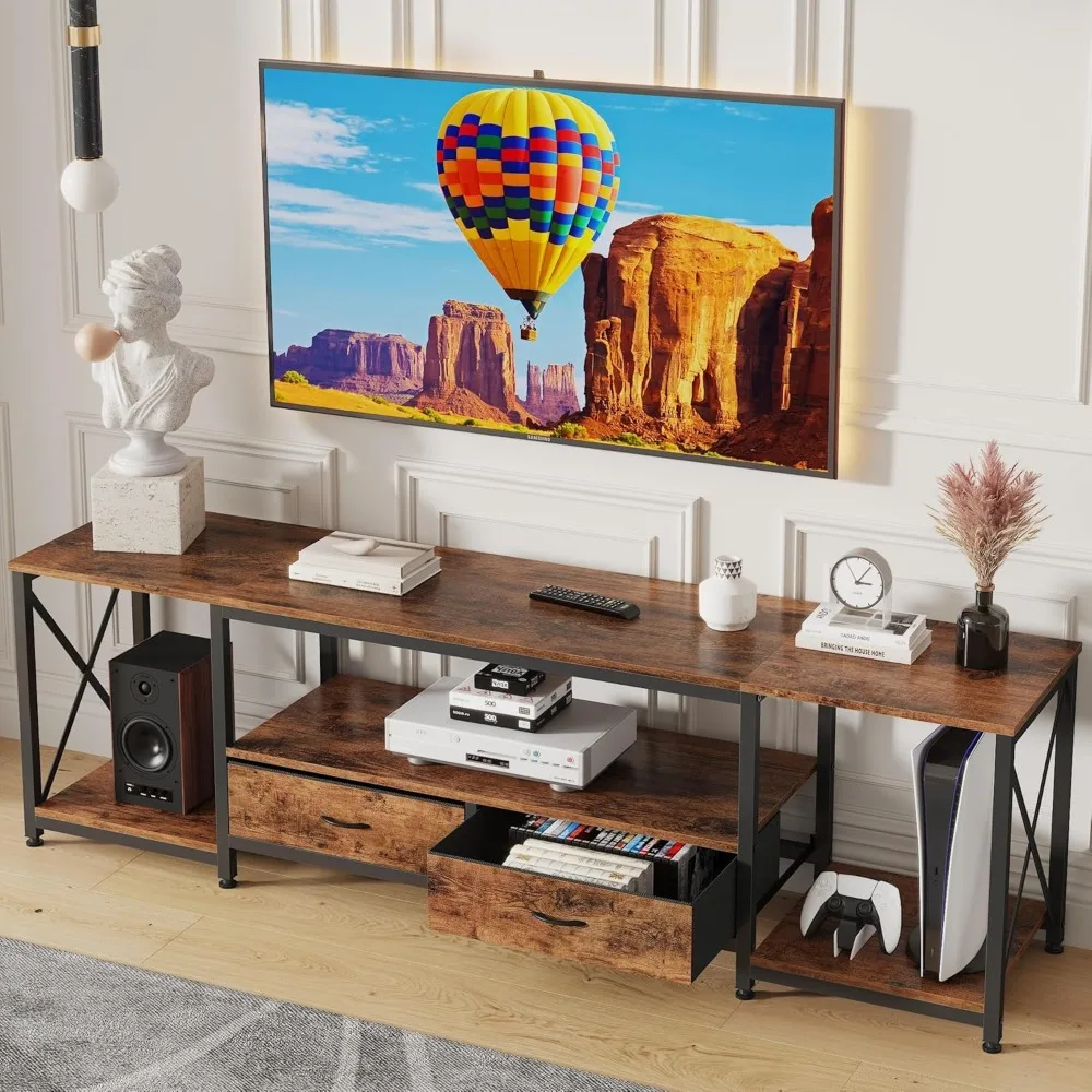 

TV Stand with Fabric Drawers Entertainment Center and Industrial TV Console Table with Open Storage Shelves for Living Room 63"