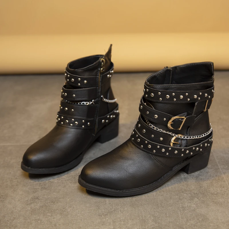 2023 Vintage Punk Style PU Leather Women Boots Gorgeous
