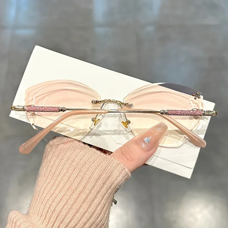 Elegant Butterfly Pink Cat Eye Frameless Rhinestone Reading Glasses