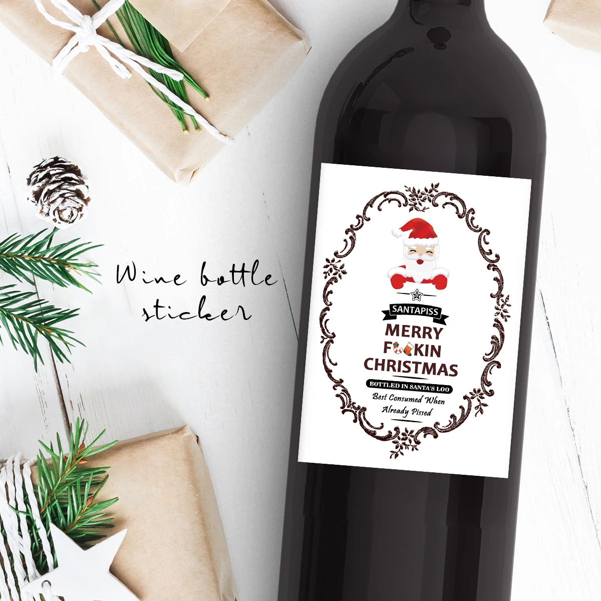 5-Pack Funny Santa Claus Christmas Wine Bottle Stickers – Self-Adhesive Holiday Wine La... - SKU SWBS1640 - UGI Packaging