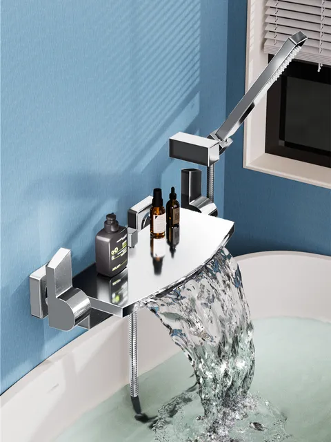 ก๊อกน้ำสำหรับอ่างอาบน้ำ - ก๊อกน้ำทองเหลืองแบบติดผนัง ระบบน้ำตก สำหรับอ่างอาบน้ำแบบน้ำร้อนและน้ำเย็น 1