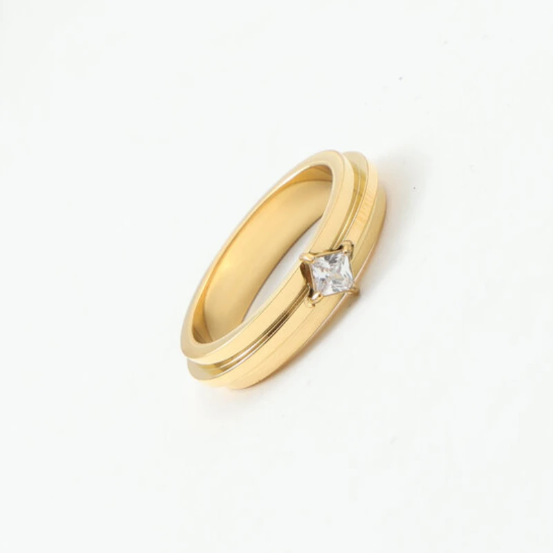 High End PVD Fashion Shinny Square Zirconia Stainless Steel Ring for Women Girl Daily Wear Jewelry 4