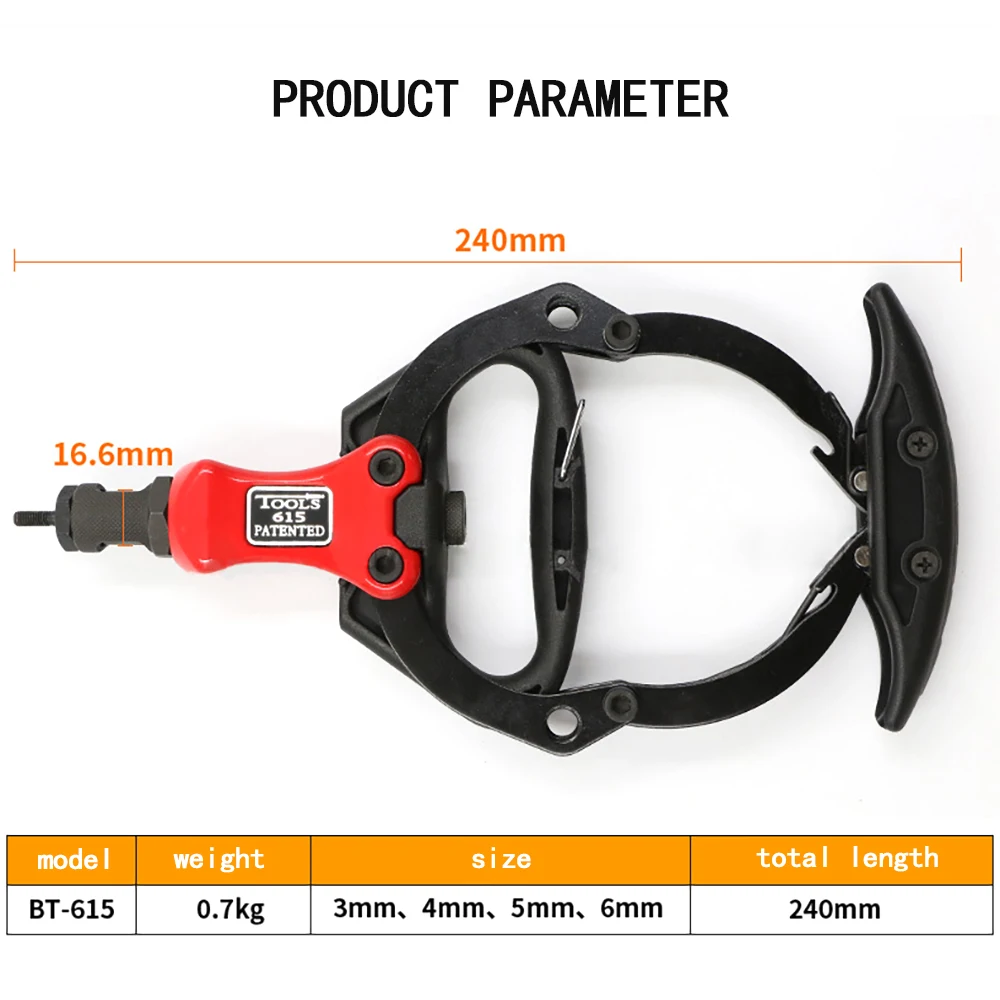 ALLSOME BT615 Manual Riveter Gun One-handed Squeeze Rivets Tool Kit Rivet Nut Setting Tool Nut Setter M3/M4/M5/M6/M8