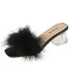Mules Sandal Women Summer Outdoor Fashion Slippers Square Toe High Heels Office Ladies Feather Slides Chic Classics Furry Shoes 5