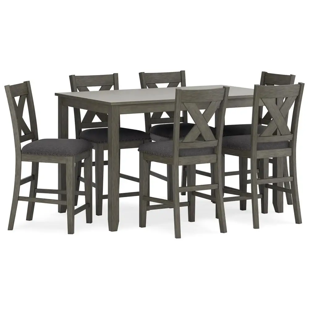 7-Piece Gray Counter Height Dining Table Set with Upholstered Bar Stools Casual Flair 7-Piece Gray Counter Height Dining Table Set with Upholstered Bar Stools Casual Flair