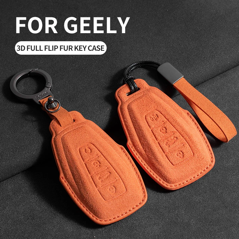 Car Key Case Cover Suede Keychain For Geely Emgrand Global Kulrey Hawk GX7 Okavango NL3 SUV GT GC9 Coolray X6 X7 EX7 Geome 