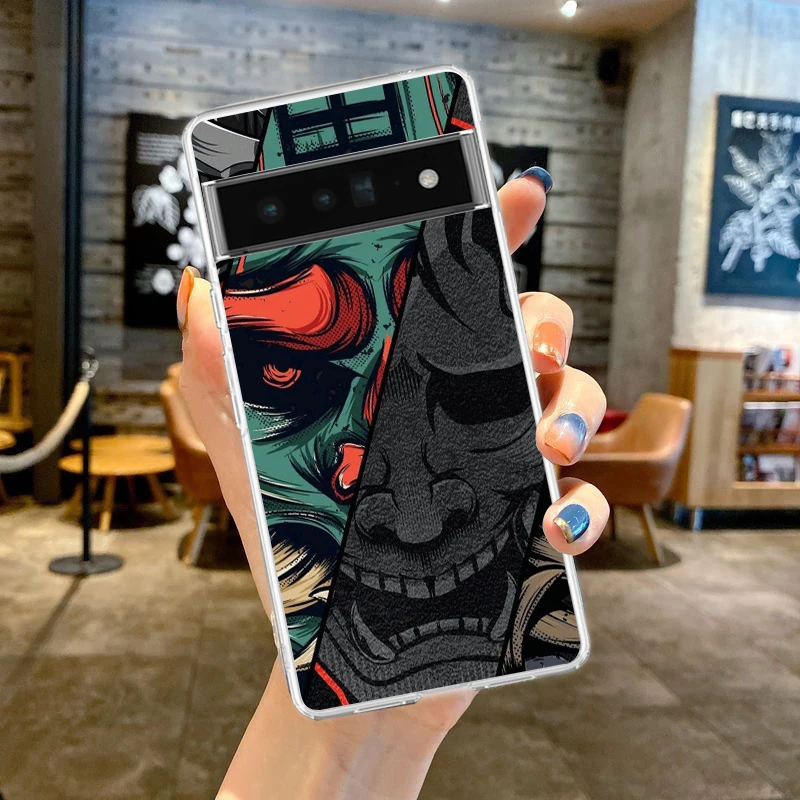 Clear Phone Case with Samurai Ghost Face Design - Soft TPU Cover