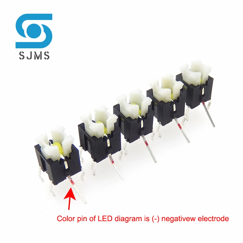 100PCS 6x6x7mm Tactile Push Button Switches With LED - Through Hole Momentary Touch Switches