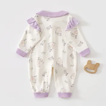 0-18 أشهر الطفل بذلة ربيع الخريف نمط بذلة الدانتيل طوق بأكمام طويلة القطن الخالص الوليد طفلة الملابس في الهواء الطلق 2