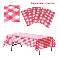 137x274cm Red Black Checkered Disposable Tablecloth Wedding Birthday Party Indoor Outdoor Picnic Plastic Waterproof Tablecloth 1