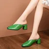 New 2023 Green Slip-on Slippers High Heeled Womens Mules Pumps Peep Toe Square Heel Autumn Casual Sandals Slipper Lady 1