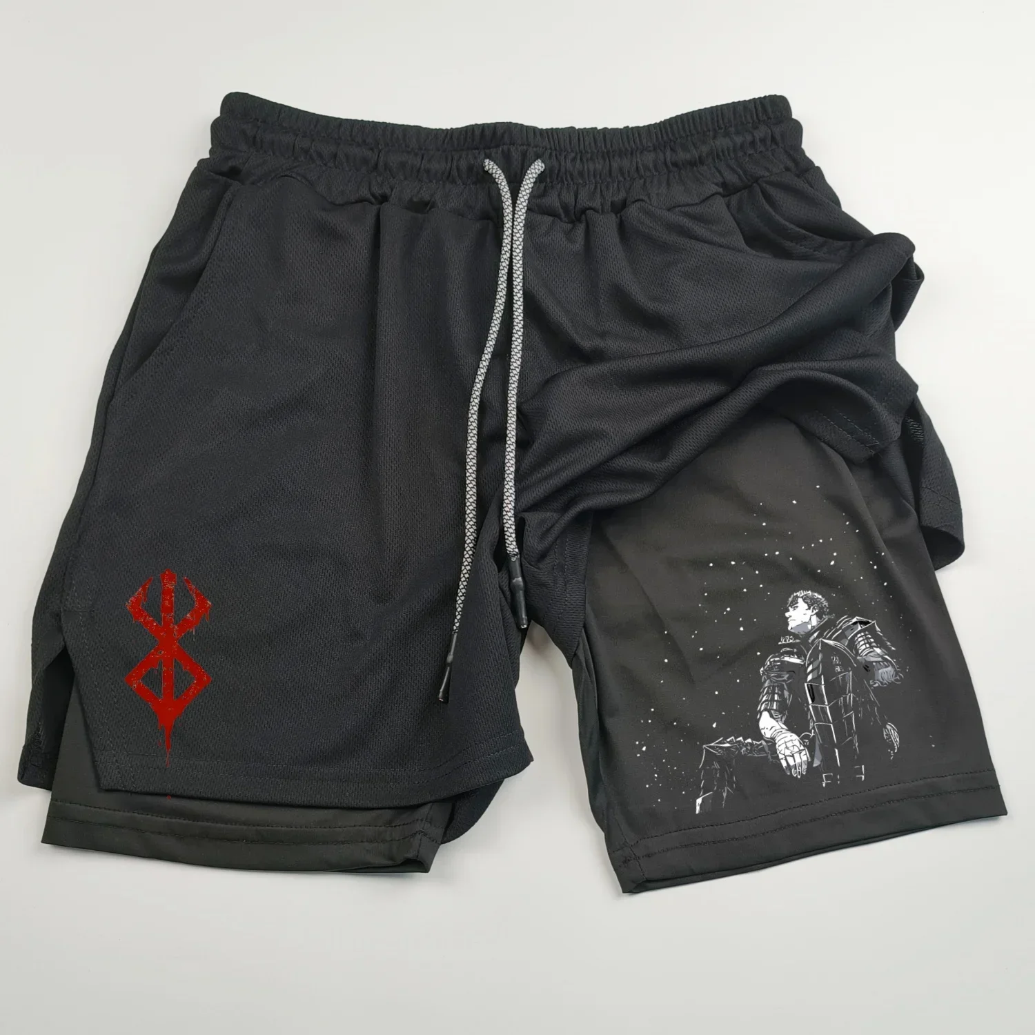 Men's Gym Performance Shorts Anime 2 In 1 Running Quick-Drying Jogging Short Pants Workout Sportswear Yoga Basketball Shorts