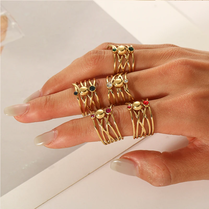 

Women Gold Jewelry Boho Open Rings Hollow Natural Stone Flexible Feminine Charm Finger Rings Luxury Style Support Wholesale