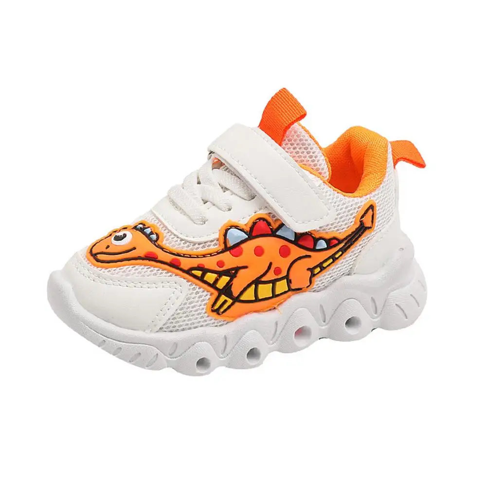 Toddler Baby Led Light Shoes Design Boys Girls Dinosaur Mesh Breathable Stretch Sport Running Sneakers Infant Walking Shoes