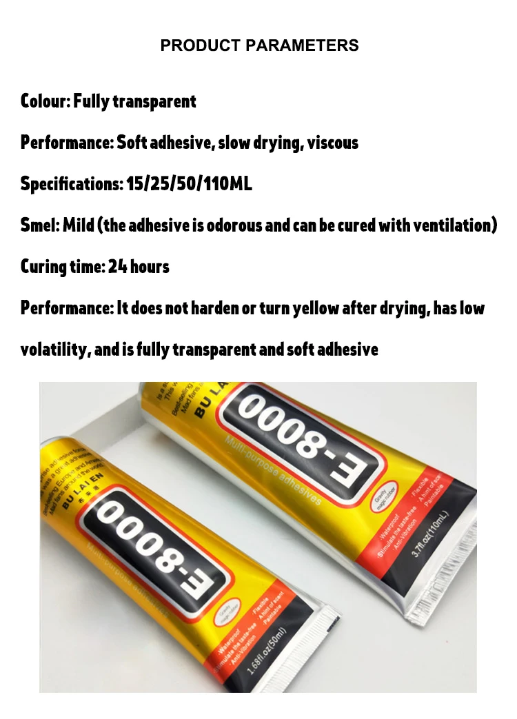 5pcs15/25/50ML E8000 Clear Contact Phone Repair Adhesive Fibre Cloth Metal Wood DIY Glue With Precision Applicator Supplies  2