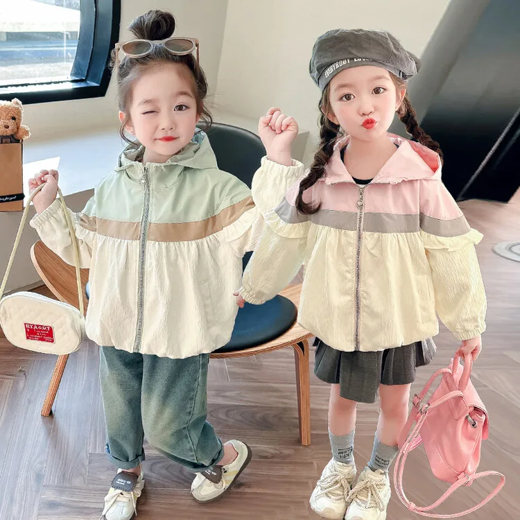 용수철 가을 활 후드 지퍼 소녀 재킷, 2-8 세 아동복, 캐주얼 하드 쉘 코트, 2024 신제품