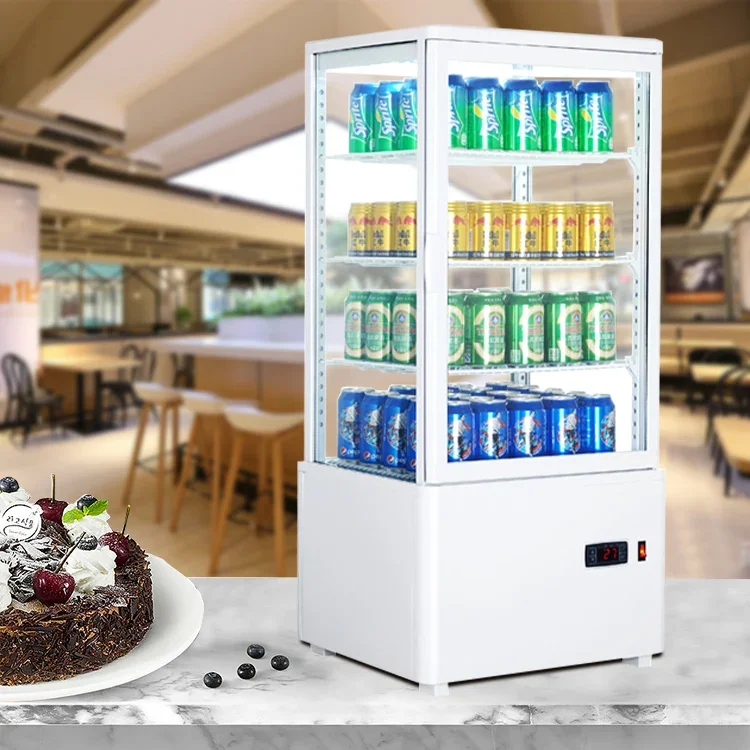 Commerccial Vertical 78 Liter 4 Side Glass Display Cooler Upright Showcase For Wine And Beverage Cooler