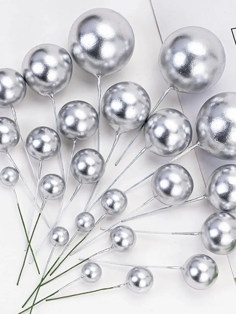Description Picture 2 of item8pcs Cake Toppers Silver Ball Happy Birthday Cake Topper DIY Cupcake Flag Wedding Christmas Birthday Party Decoration