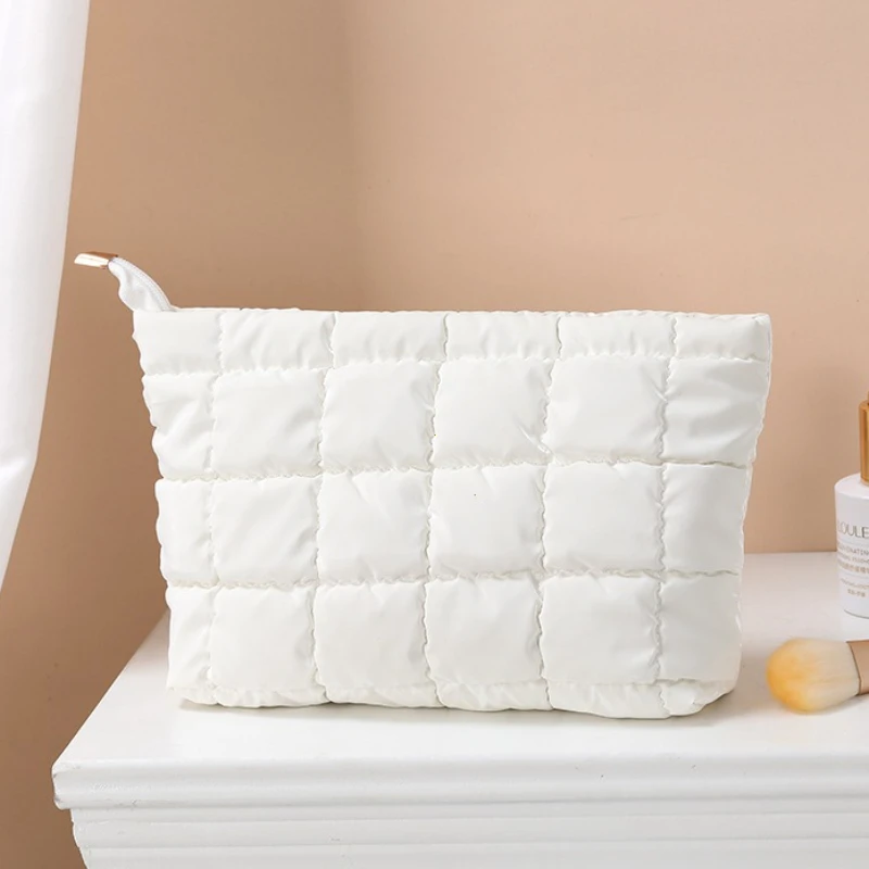 Women Simple Bubble Cosmetic Handbag Travel Organizer Makeup Lipsticks Cotton Pouch Fashion Large Capacity Zipper Bag For Girls