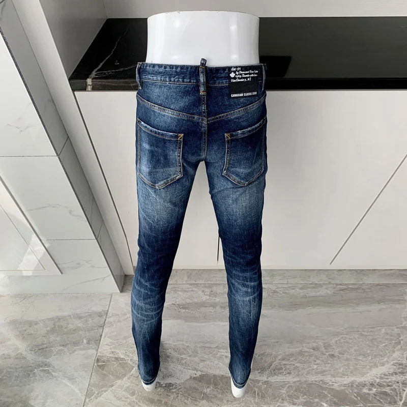 Street Fashion Men Jeans High Quality Retro Blue Stretch Elastic Slim Fit Ripped Jeans Men Vintage Designer Denim Brand Pants