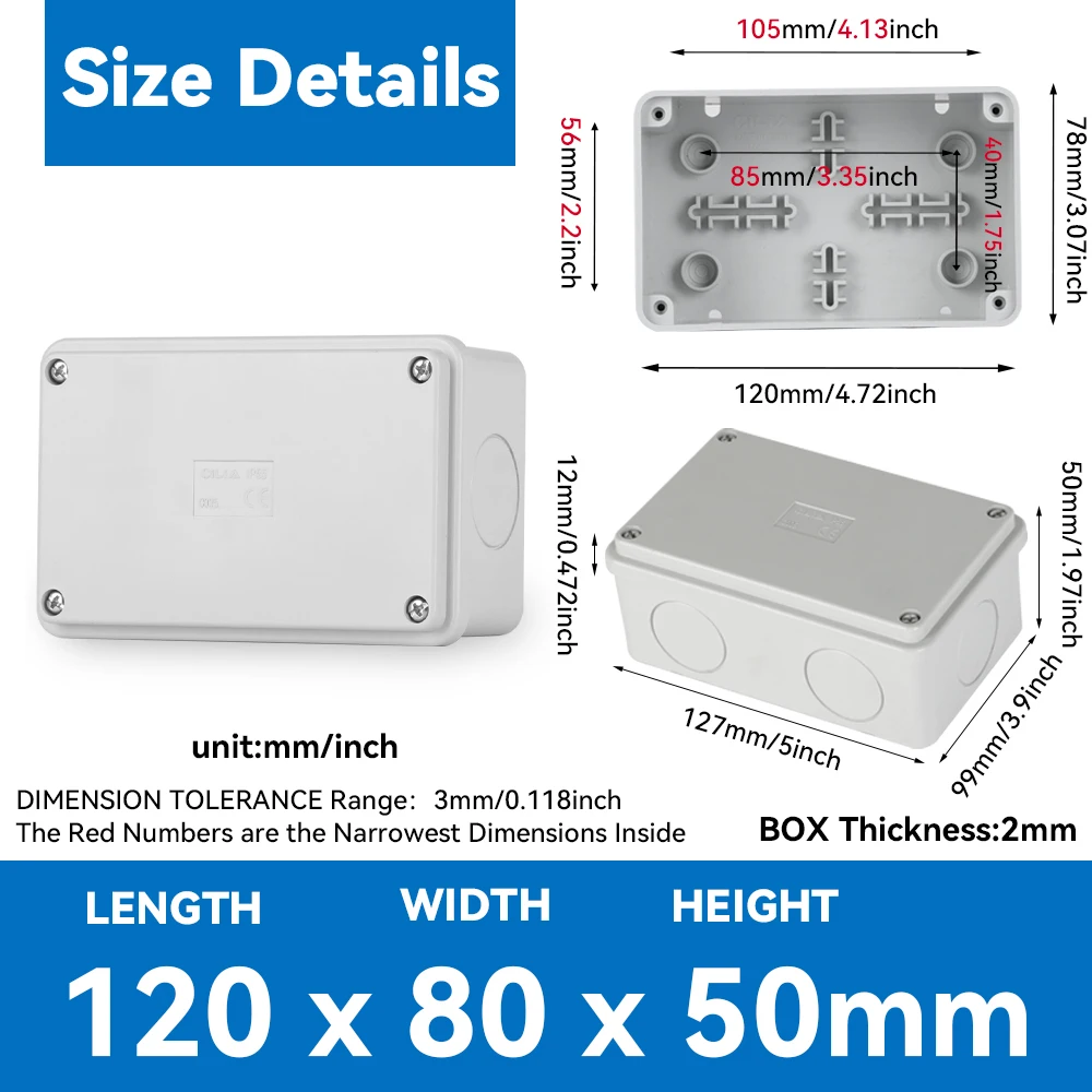 Waterproof and Dustproof Plastic Electrical Junction Box, IP55 Rated Housing