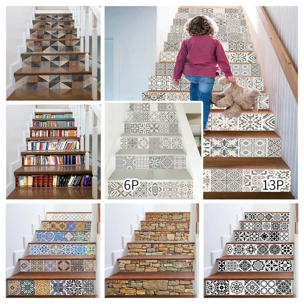Multi Style 3D Stairs Sticker Staircase Decals Decoration Non-Slip PVC Waterproof Self-adhesive Vinyl Floor Stairway Decals