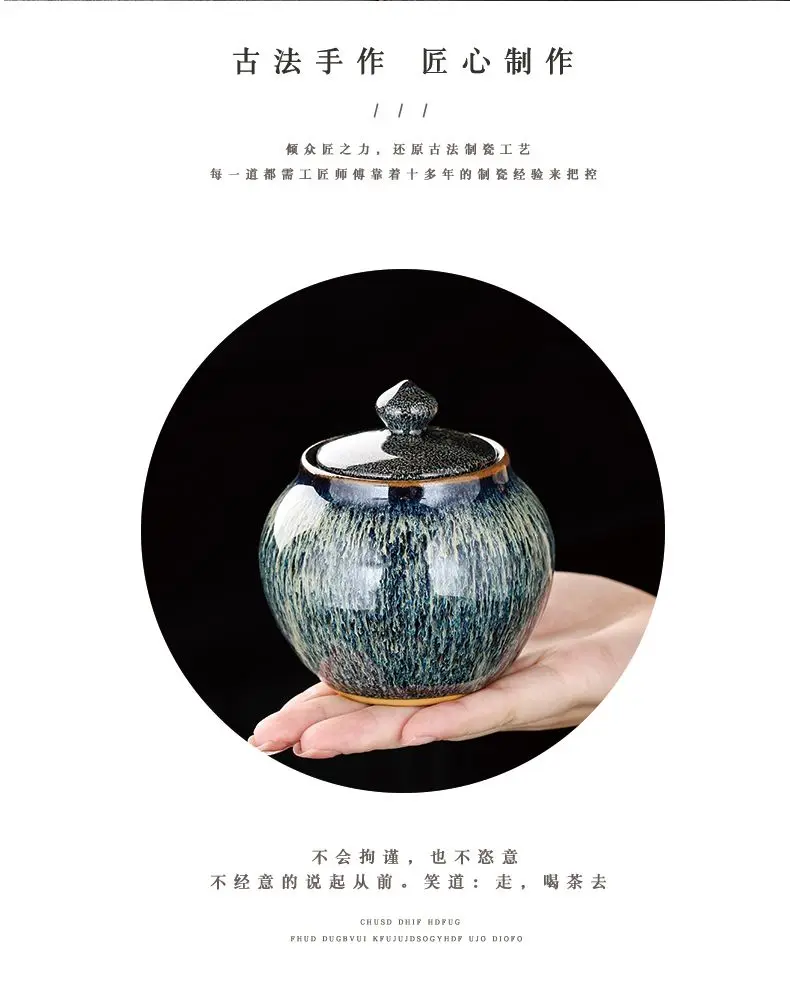 Description Picture 3 of itemPainted Texture Tea Canister Sealed Ceramic Tea Caddy Storage Jar with Lid Coffee Table Desk Decoration General Jar Candy Can