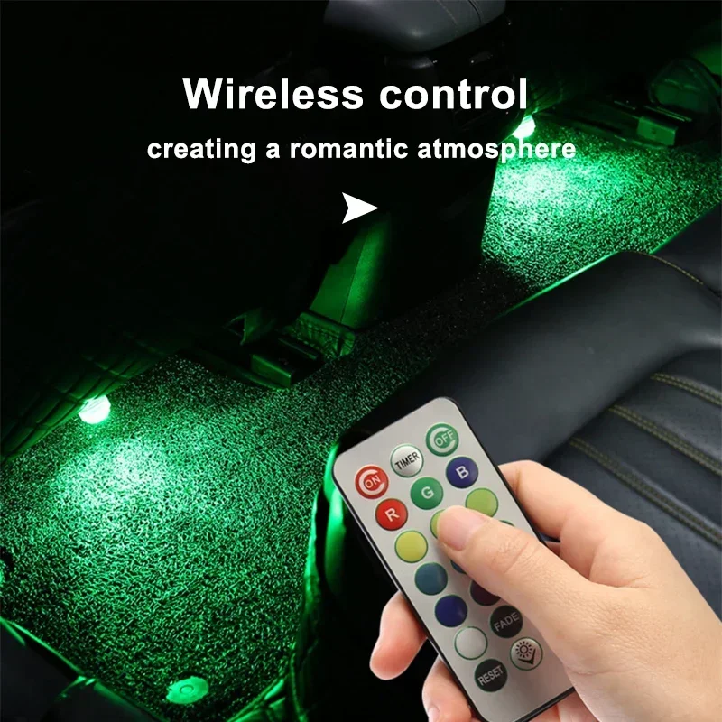 LED Atmosphere Lamp Wireless Adhesive Car Interior Ambient Light Auto Roof Foot Diamond Diving Light Remote Control