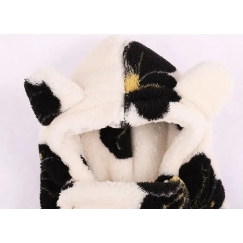 2023 New Winter Pajamas Women's Cute Hooded Loungewear Plush Thick Flannel Sweet Homewear Set Warm Loose Zipper Sleepwear