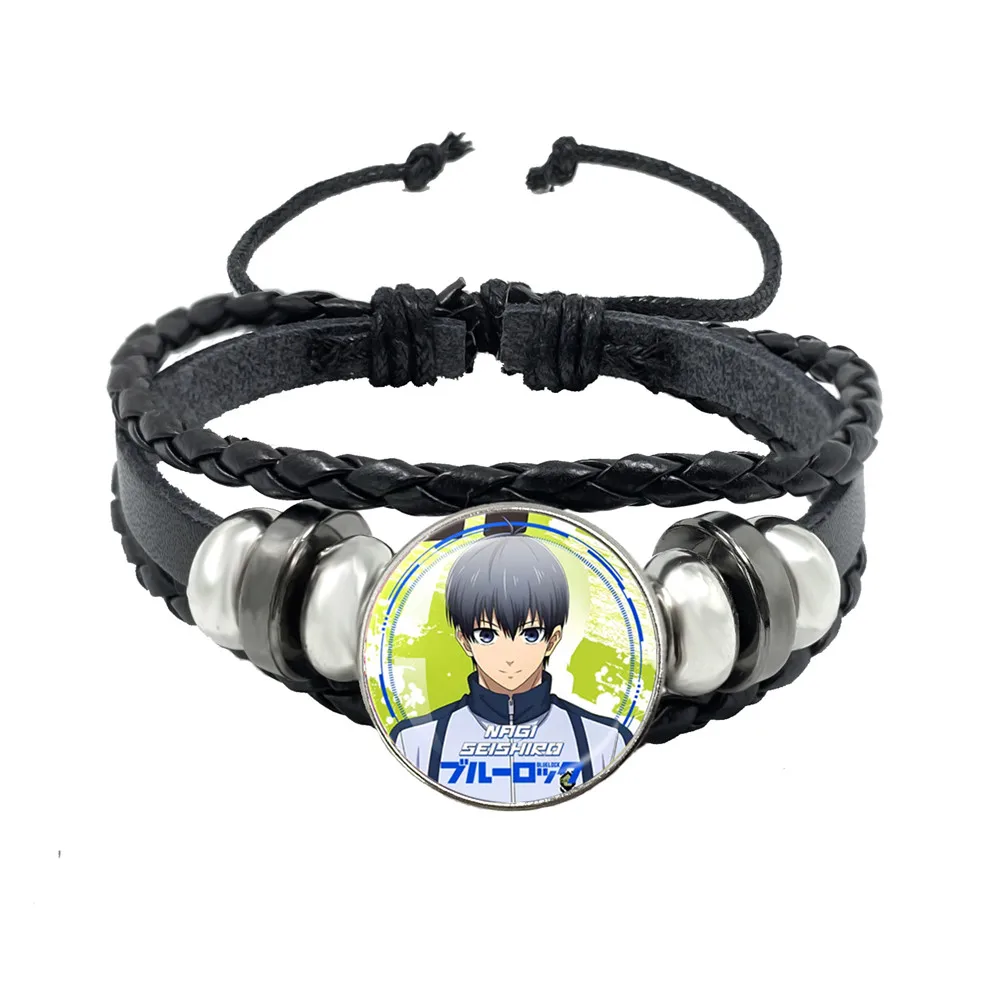 BlUE LOCK Cosplay Personaje de Anime Isagi Yoichi Chigiri Bachira pulsera de cuero con cabujón de cristal de dibujos animados para regalo para un amigo