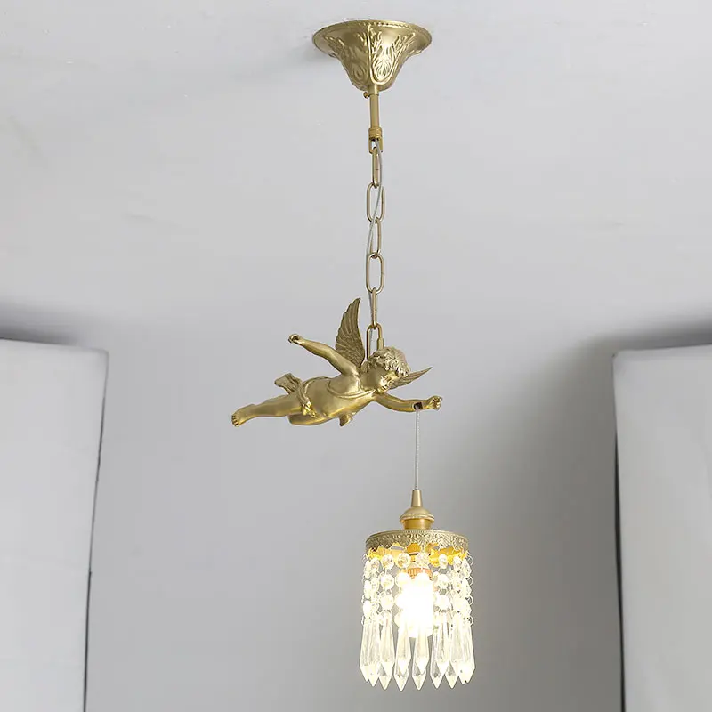 Modern Luxure Crystal Lamp Real Copper Led Ceiling Chandelier Nordic Living Room Haning Light Fixture Bedroom Angel Home Decor