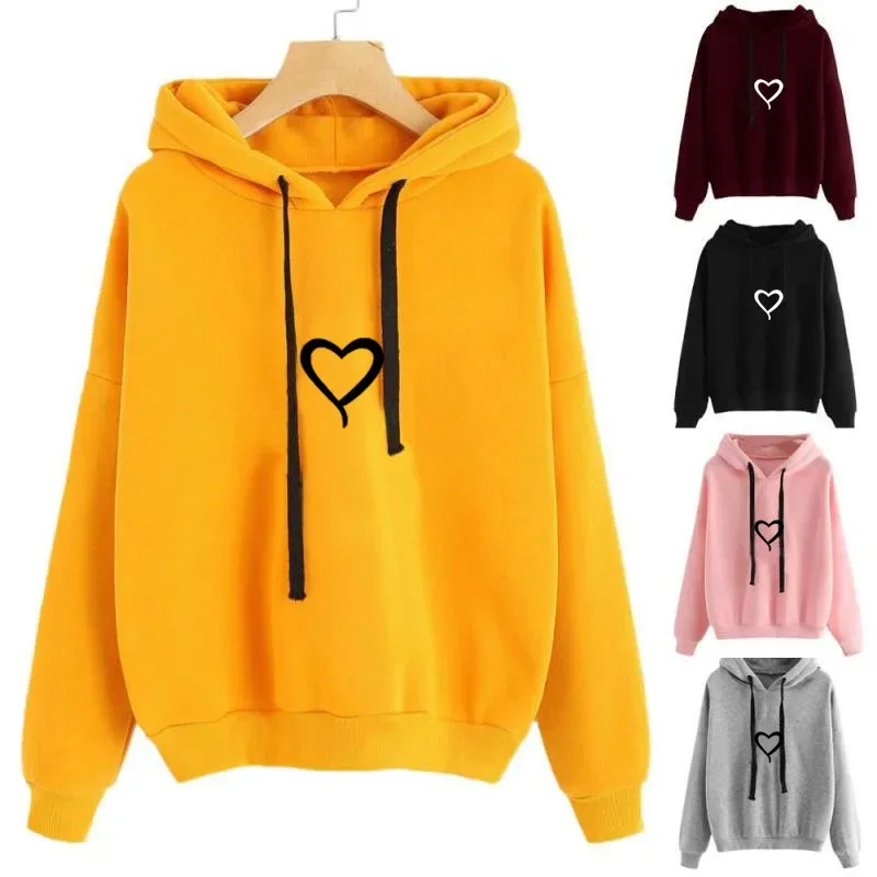 

2023 long-sleeved spring and autumn fashion hooded sweater loose printing casual top women's love print long-sleeved