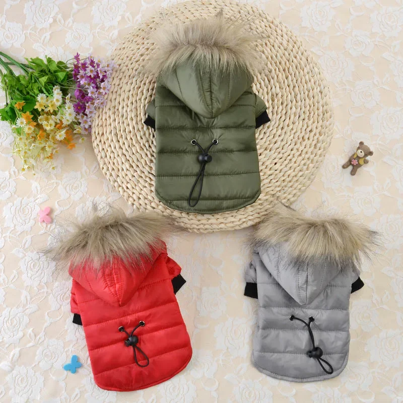 

Fashion Dog Clothes Soft Fur Hood Shrink Waist Buckle Winter Pet Dog Coat Warm Small Dog Clothes Chihuahua Teddy Pet Supplies